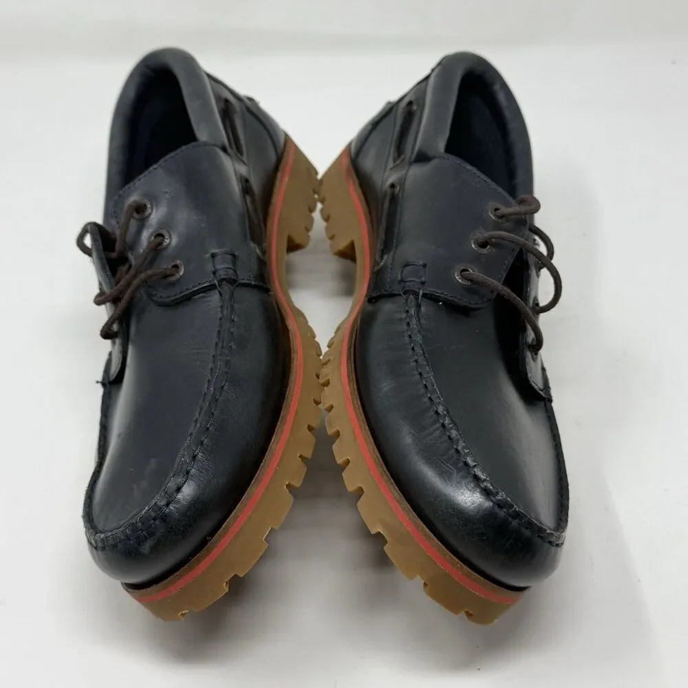 Tommy Hilfiger Lug Sole Boat Shoes Mens 11.5 Blue Leather 3 Eye Chunky Prepcore